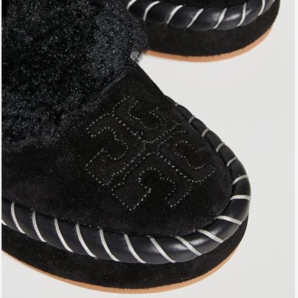 Tory Burch Women's Shearling Slippers in Black Suede Size 5.5 -NWOT